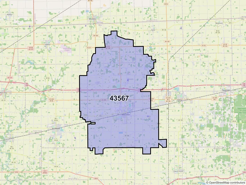 Map of ZIP Code 43567 — Wauseon, OH