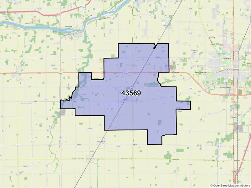 Map of ZIP Code 43569 — Weston, OH