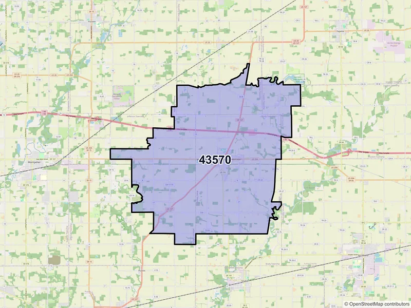 Map of ZIP Code 43570 — West Unity, OH