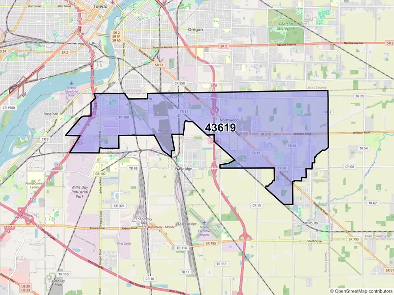 Map of Northwood, Ohio and ZIP codes