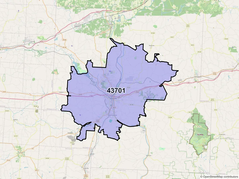 Map of ZIP Code 43701 — Zanesville, OH