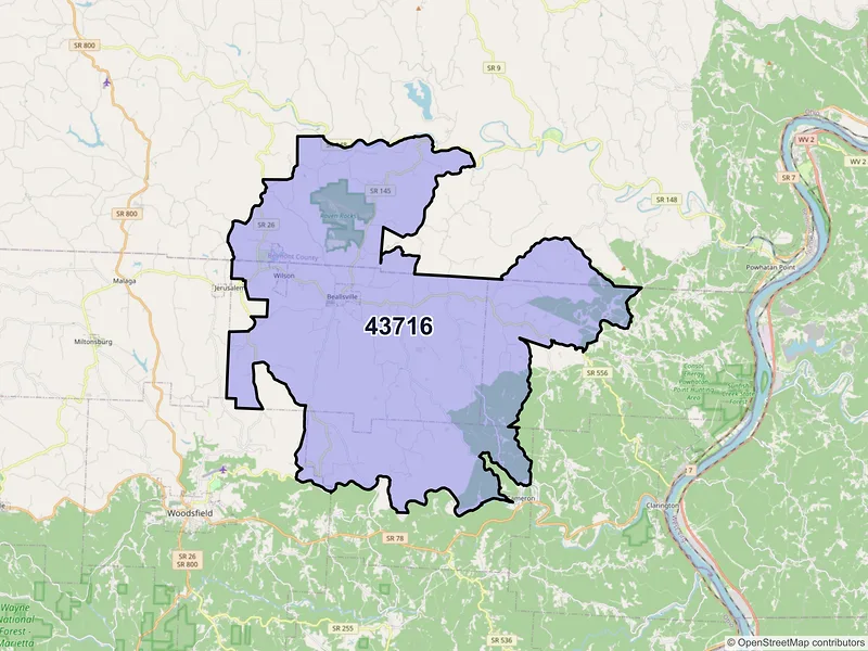 Map of ZIP Code 43716 — Beallsville, OH