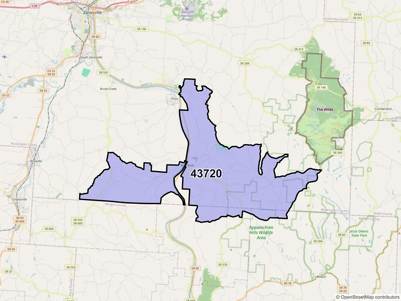 Map of ZIP Code 43720 — Blue Rock, OH