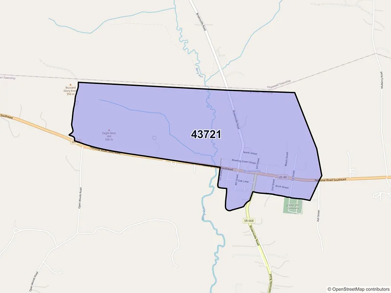 Map of Brownsville, Ohio and ZIP codes