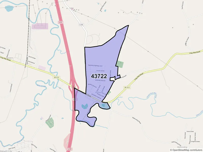 Map of Buffalo, Ohio and ZIP codes