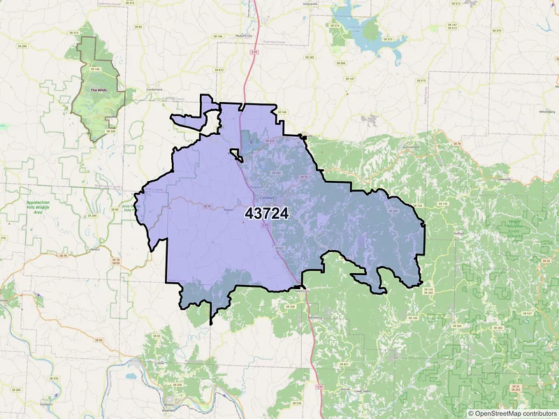 Map of ZIP Code 43724 — Caldwell, OH