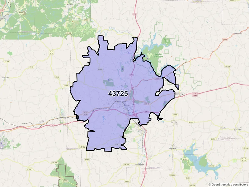 Map of ZIP Code 43725 — Cambridge, OH