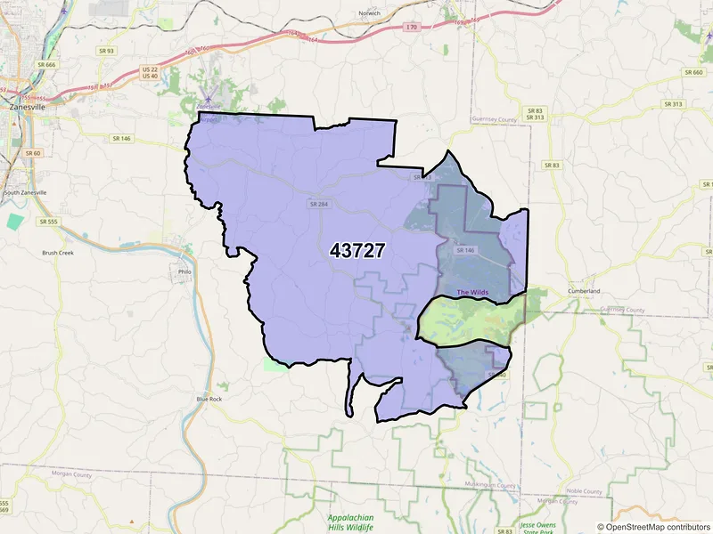 Map of ZIP Code 43727 — Chandlersville, OH