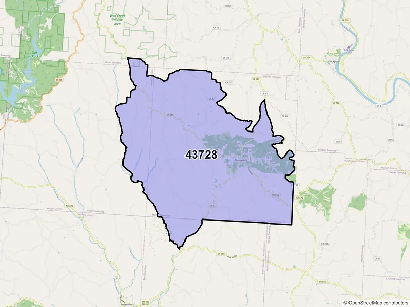 Map of ZIP Code 43728 — Chesterhill, OH