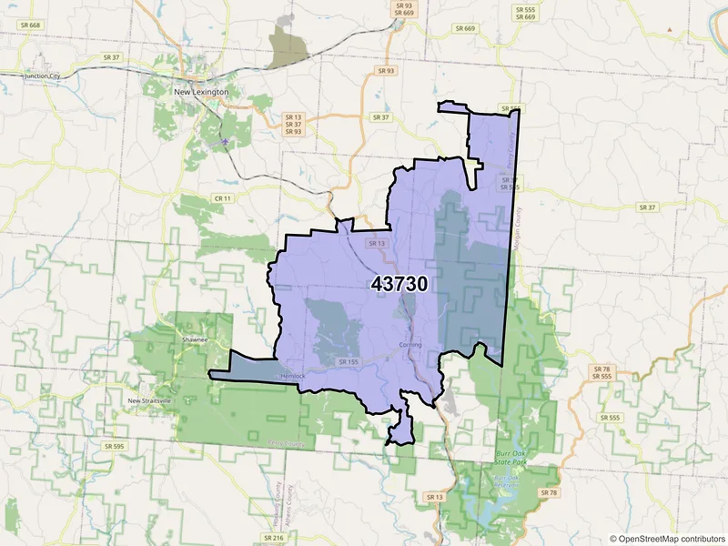 Map of ZIP Code 43730 — Corning, OH