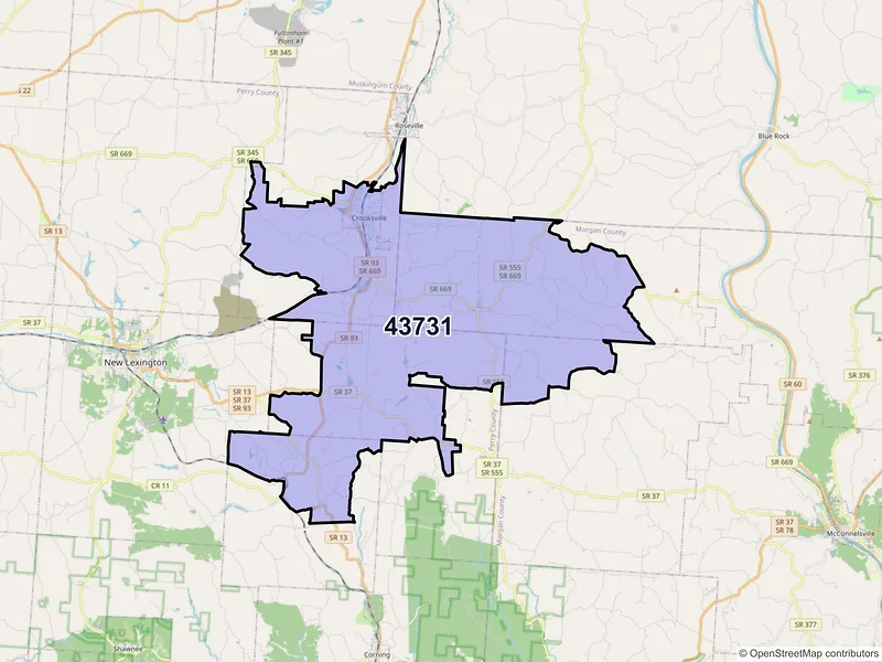 Map of ZIP Code 43731 — Crooksville, OH