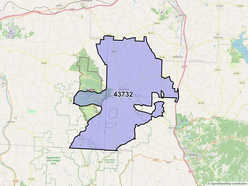 Map of ZIP Code 43732 — Cumberland, OH