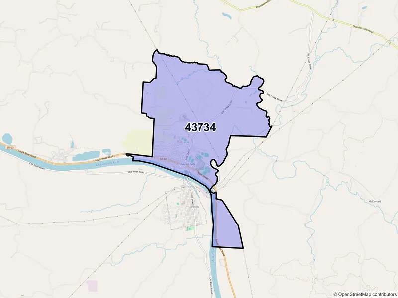 Map of ZIP Code 43734 — Duncan Falls, OH