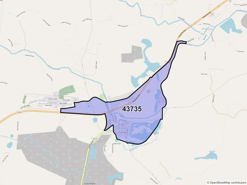Map of East Fultonham, Ohio and ZIP codes