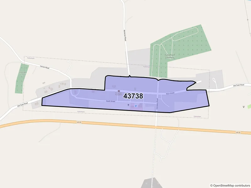 Map of Fultonham, Ohio and ZIP codes