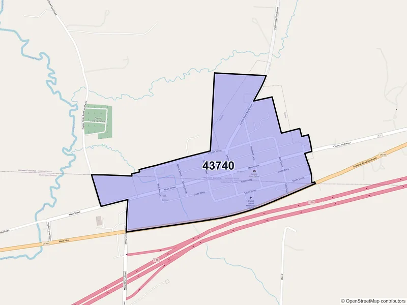 Map of Gratiot, Ohio and ZIP codes