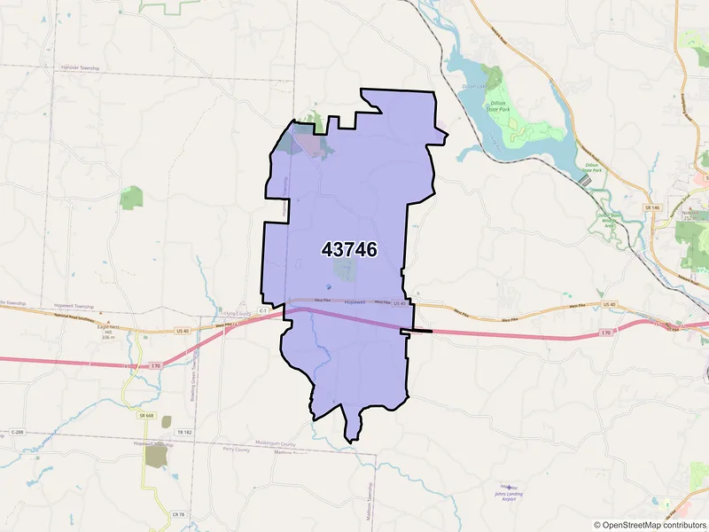 Map of ZIP Code 43746 — Hopewell, OH