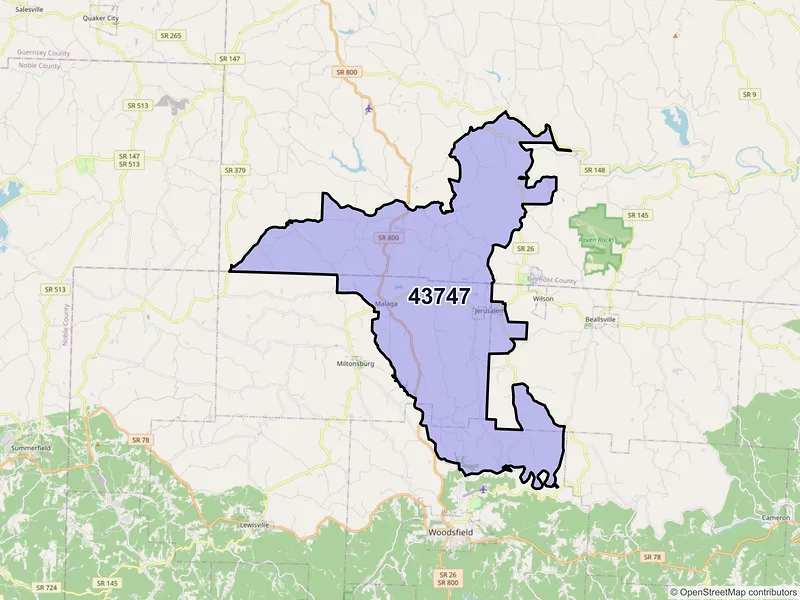 Map of Jerusalem, Ohio and ZIP codes