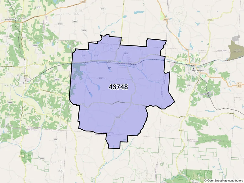 Map of Junction City, Ohio and ZIP codes
