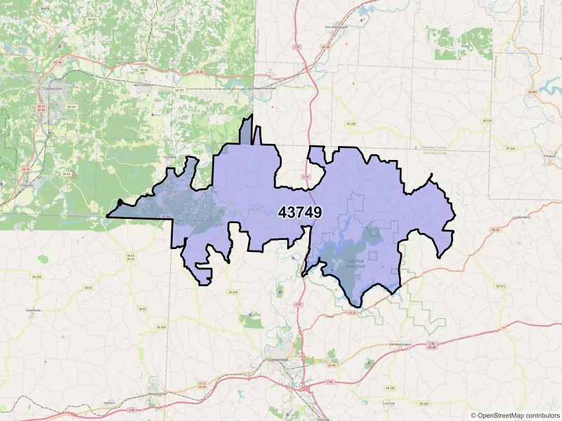 Map of ZIP Code 43749 — Kimbolton, OH