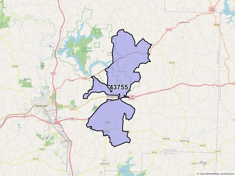 Map of Lore City, Ohio and ZIP codes