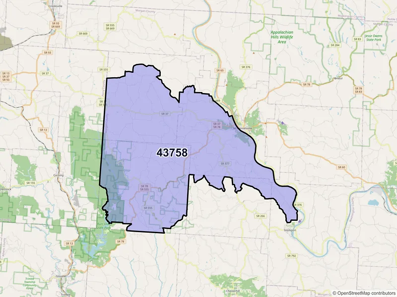 Map of ZIP Code 43758 — Malta, OH