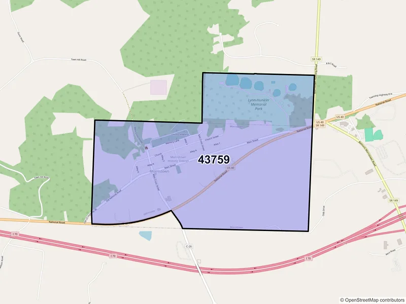 Map of Morristown, Ohio and ZIP codes