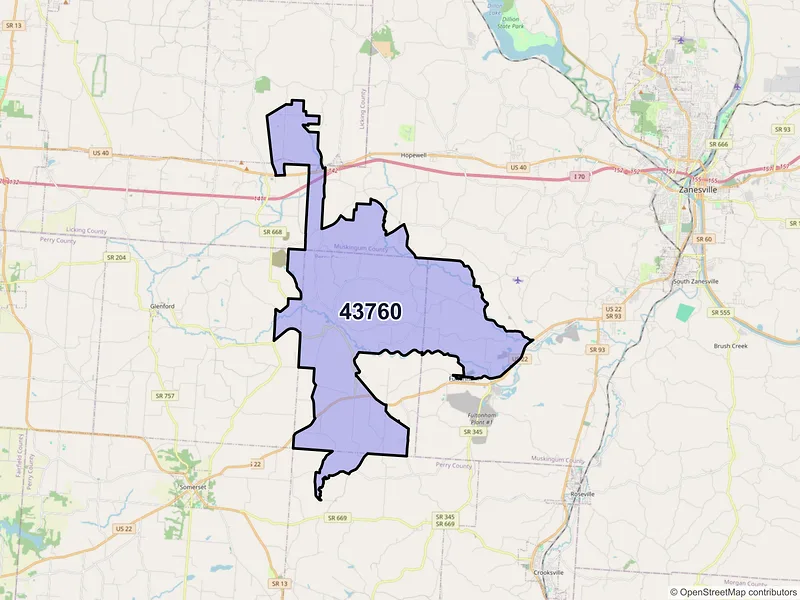 Map of Mount Perry, Ohio and ZIP codes