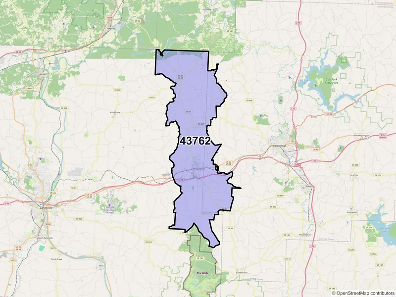 Map of ZIP Code 43762 — New Concord, OH
