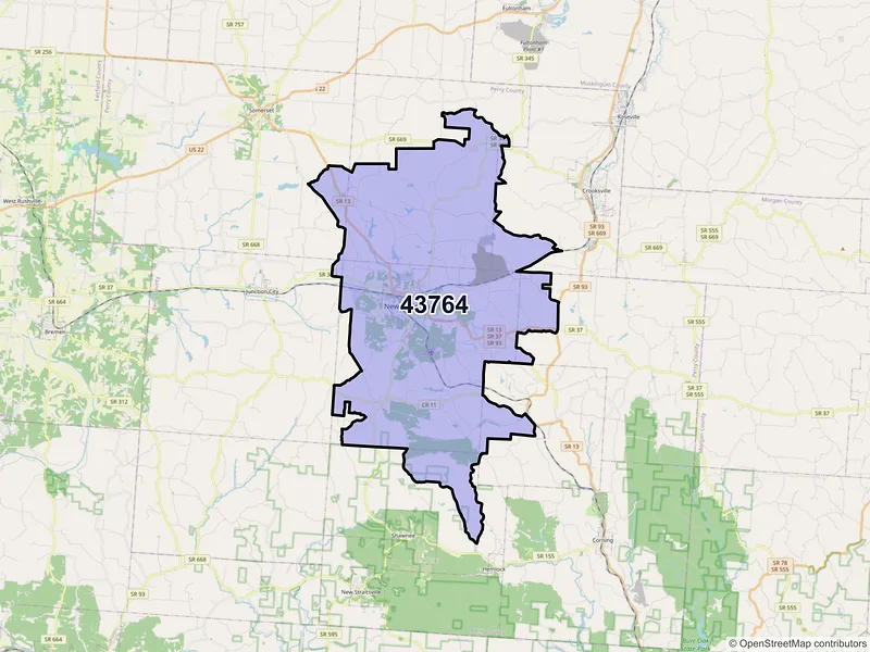 Map of ZIP Code 43764 — New Lexington, OH