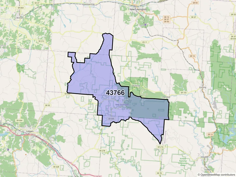 Map of ZIP Code 43766 — New Straitsville, OH