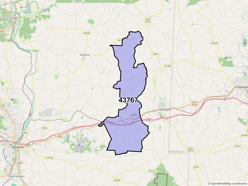 Map of ZIP Code 43767 — Norwich, OH