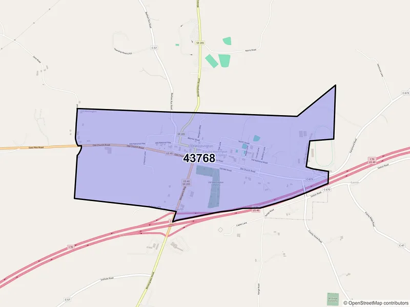 Map of Old Washington, Ohio and ZIP codes
