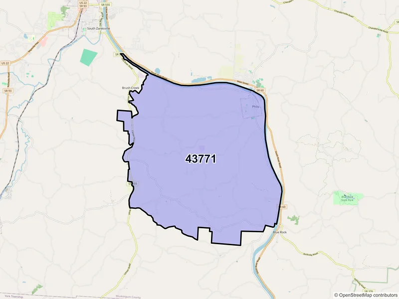 Map of Philo, Ohio and ZIP codes