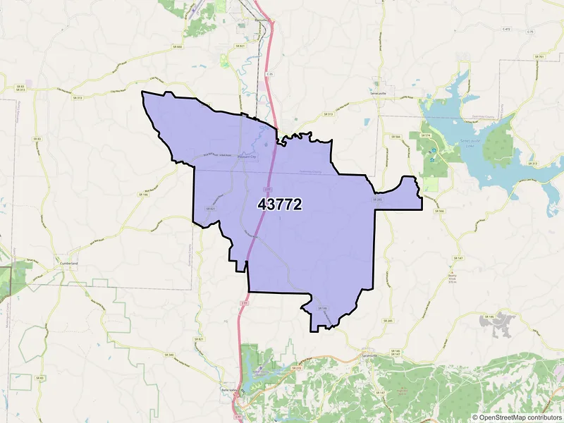 Map of Pleasant City, Ohio and ZIP codes
