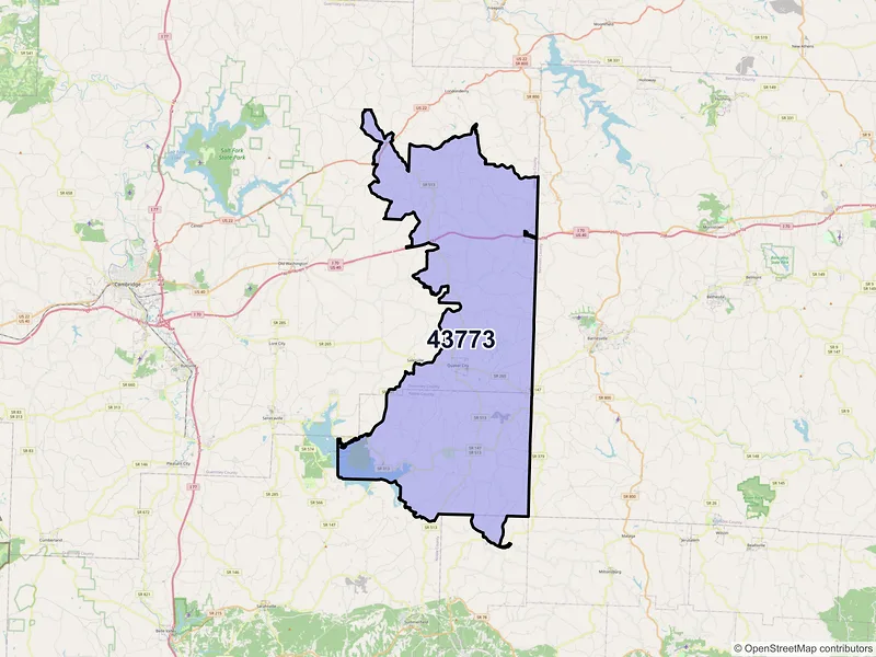 Map of ZIP Code 43773 — Quaker City, OH