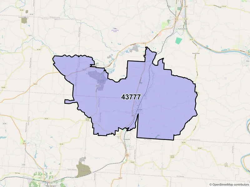 Map of ZIP Code 43777 — Roseville, OH