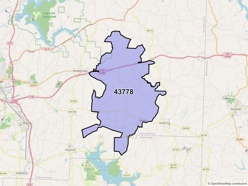 Map of Salesville, Ohio and ZIP codes