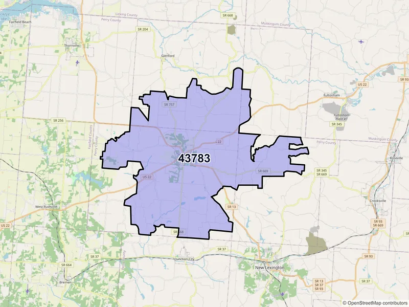 Map of ZIP Code 43783 — Somerset, OH