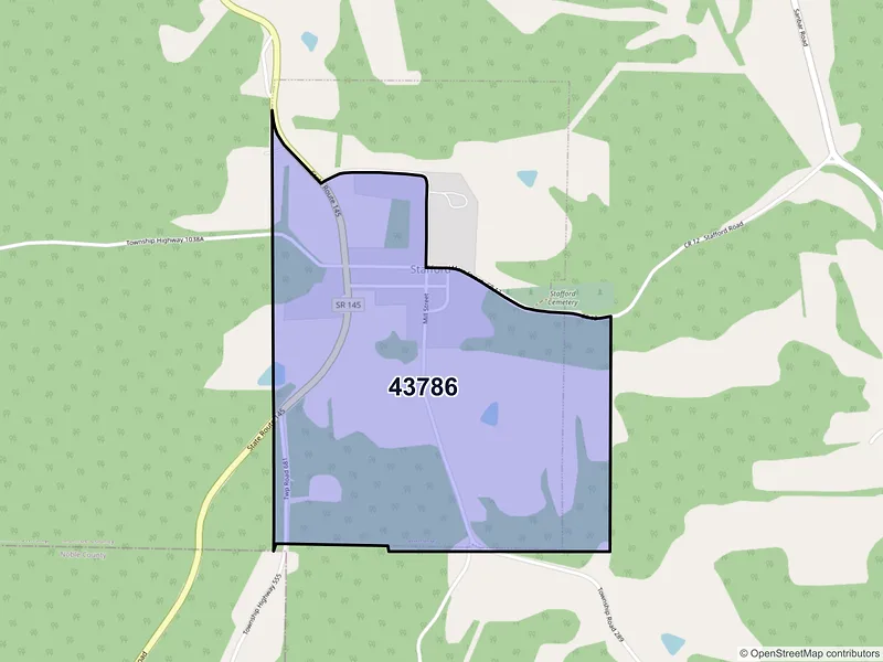 Map of Stafford, Ohio and ZIP codes