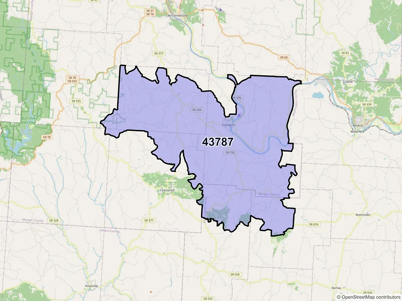 Map of Stockport, Ohio and ZIP codes