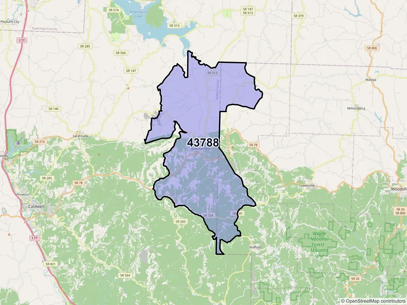 Map of ZIP Code 43788 — Summerfield, OH