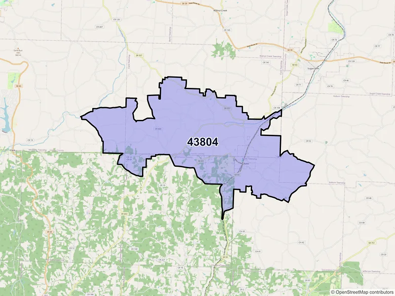 Map of ZIP Code 43804 — Baltic, OH