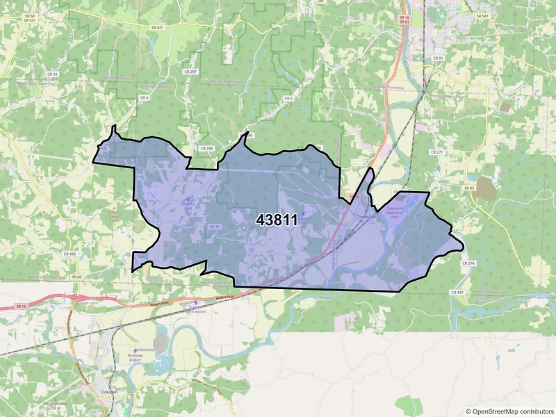 Map of ZIP Code 43811 — Conesville, OH