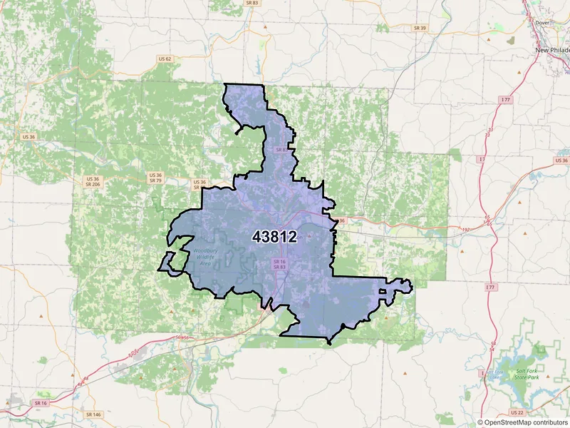 Map of Coshocton, Ohio and ZIP codes