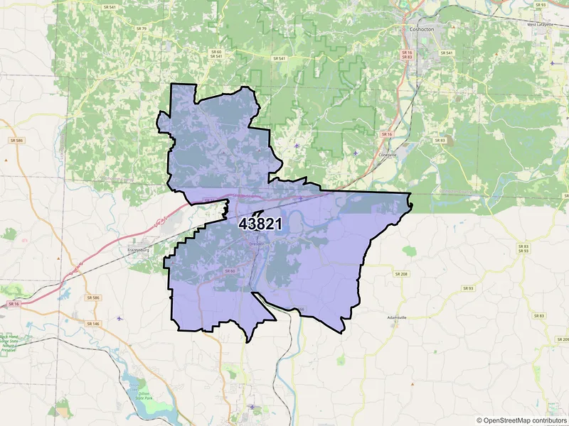 Map of ZIP Code 43821 — Dresden, OH