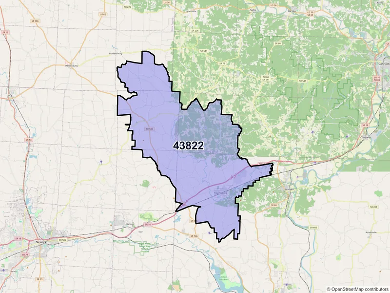 Map of Frazeysburg, Ohio and ZIP codes
