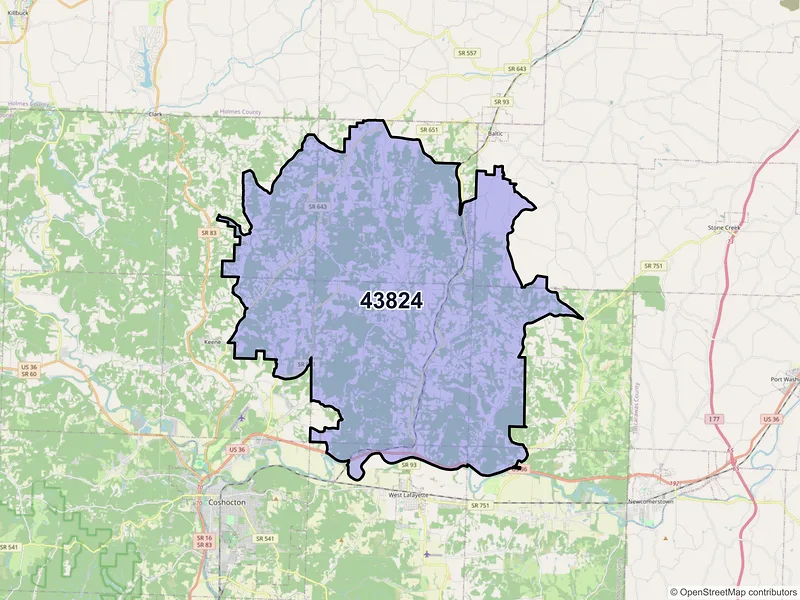 Map of ZIP Code 43824 — Fresno, OH