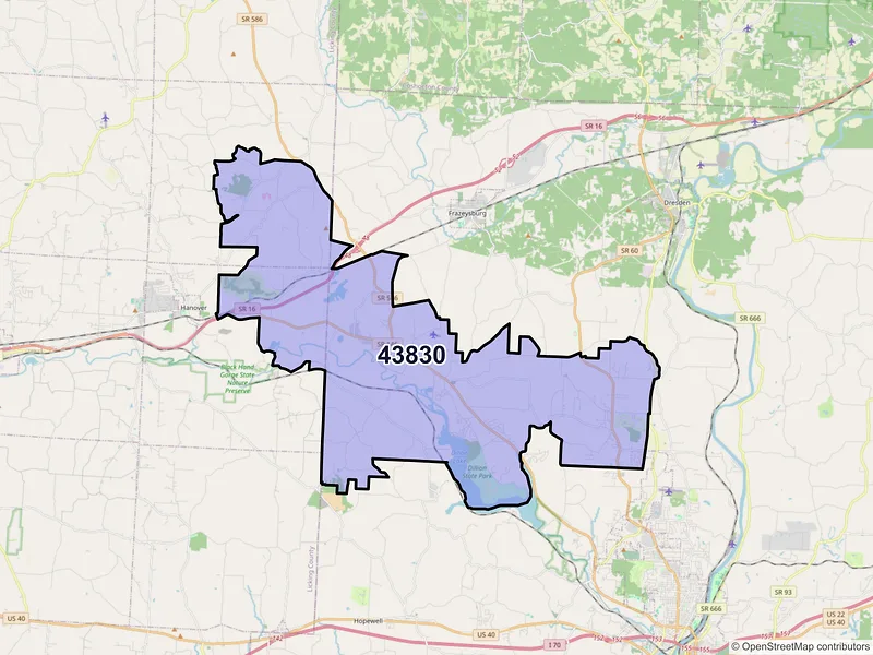 Map of ZIP Code 43830 — Nashport, OH
