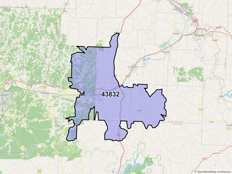 Map of ZIP Code 43832 — Newcomerstown, OH